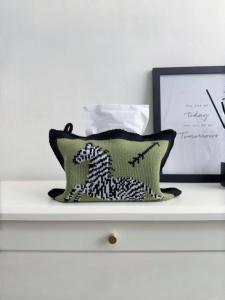 Retro Knitted Fabric Tissue Box Car Mounted Wall Hanging Drawstring Paper Towel Storage Bag Cover Nordic Style Household Organizer