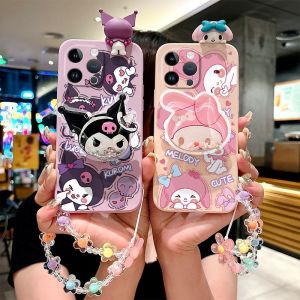 Cartoon Melody Full Cover Protection Phone Case for iPhone 16 15 14 13 12 11 pro Max Apple XR with Bracelet 8 7 6S plus Anti-Fall SE
