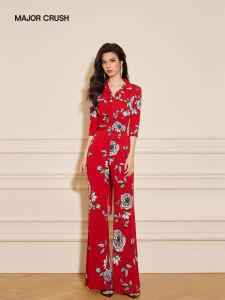 Chinese Red Print Romper Slenderizing High Fashion Youthful