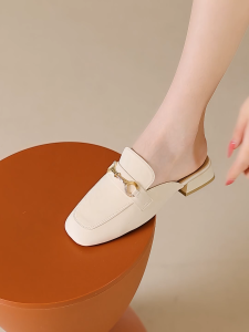 Venalisa Women Square Toe Loafer Mules 3.5cm Heel Metal Buckle Durable leather Suitable for Office