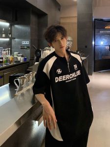 American Style Motorcycle Sportswear Short Sleeve Summer Korean Trend Simple Half Sleeve Half Zip Shoulder Ins Design Sense