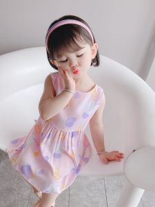ชุดเดรสผ้าไหมคอตตอนสไตล์เกาหลีฤดูร้อน ชุดเด็กผู้หญิง ชุดเดรสกระโปรงทรงเอแขนกุด ชุดเด็กผู้หญิงวัย 1-4 ปี