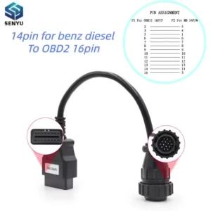 For Benz 14pin To 16Pin OBD 2 Extension Cable Connector OBD To OBD2 Cable Adapter Car Truck OBDII Diagnostic Auto Tool 14 Pin