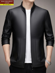 Baalei Kebin Mens Genuine Sheepskin Leather Jacket Pure Color Casual Stand Collar Autumn Winter Outerwear Fashion Urban Style