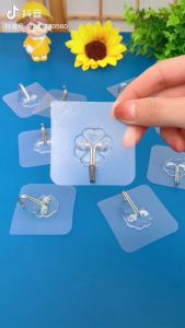 2PCS Transparent Adhesive Wall Hook Reusable Antiskid Traceless Heavy Duty Stick on Bathroom Kitchen