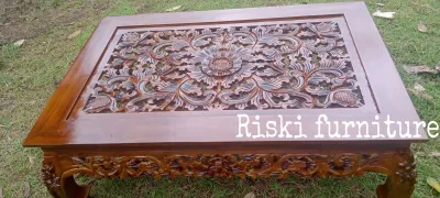 meja tamu ukiran Jepara/ meja Ketapang ukuran 80 x 120cm lengkap kaca