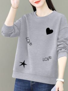 เสื้อฮู้ดคอกลมแขนยาวหลวมๆ สไตล์เกาหลีสำหรับผู้หญิง แฟชั่นฤดูใบไม้ผลิและฤดูใบไม้ร่วง เสื้อคลุมกันหนาวแบบลำลองที่สวมใส่สบาย