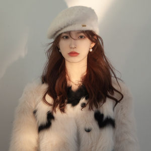 Elegant Womens Beret Hat 2023 New Autumn Winter Small Face Warm Plush Hat Rabbit Fur Beret Cap Sweet Cute Style Streetwear