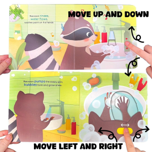 BEAR TALE Raccoons Hand Wash Push And Pull Book for Kids Preschool Hygiene Habit Education 10Pages