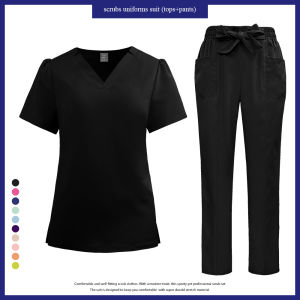 Surgery Uniform Breathable Scrub Work Clothes Women Short Sleeved Vet Tops Pants Suit Pharmacy Workwear Beauty Salon Spa Uniform