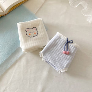 Blue Bear Pure Cotton Triangle Mid-Waist Underwear for Girls Cute Cartoon Korean Style Student Teenage High School Girls Briefs