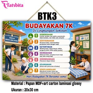 TATSBITA Pajangan Hiasan Dinding Dekorasi Wall Decor Budayakan 7K Untuk Kelas Sekolah SD/SMP Ukuran 20x30cm