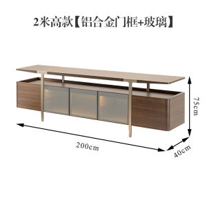 Italian Minimalist TV Cabinet High-End Storage Cabinet Tempered Glass Door Dining Room Sideboard Nordic Solid Wood Stainless Steel Base