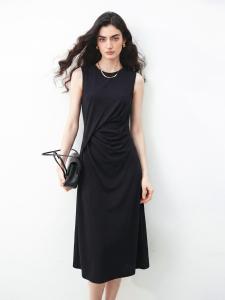 Basic House | Black Elegant Waist-Cinching Sleeveless Dress