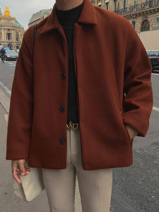 เสื้อโค้ทผ้าวูลสไตล์อังกฤษหนาพิเศษใส่ช่วงฤดูใบไม้ผลิและฤดูใบไม้ร่วงสำหรับผู้ชายเสื้อกันลมแบบสั้นแฟชั่นสไตล์เกาหลีเสื้อโค้ทผ้าวูล