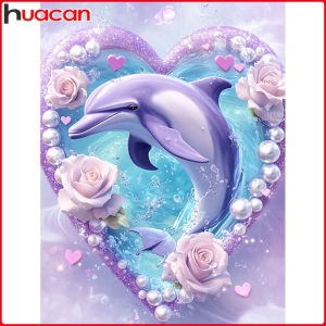 Huacan Diamond Painting Dolphins Rose Diamond Mosaic Animal Flower Complete Kit Picture Of Rhinestones