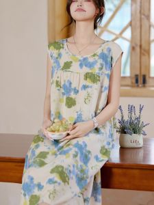 Korean Style Thin Loose Large Size Lyocell Long Sleep Dress