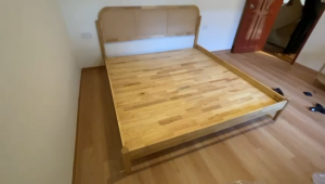 Flexidesignx OLIVIA Rattan Bed Frame Solid Wood QueenKing Size Wood Base in Beech/Walnut