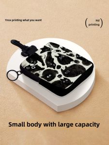 Original Black Kitten Canvas Coin Purse Card Holder Two-In-One Short Style Womens Miniature Card Sleeve Fashionable Youth Wallet