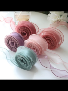 เส้นด้ายหางปลา ริบบิ้นผ้าโปร่ง กว้าง4ซม ยาว10หลา สําหรับตกแต่งเค้ก ริบบิ้นผ้าย่น DIY จัดส่งจากประเทศไทย