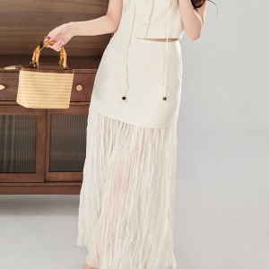 Fashionable Short Sleeve Half Body Long Skirt Set Womens Small Fragrance Style Two Piece Suit Polyester Fiber Summer New Arrival