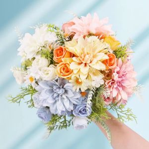 Artificial Rose Flowers Wedding WreathHome Room Decor Bridal Colorful Bouquet Garden Silk Dahlia Hydrangeas Vase Fillers Product