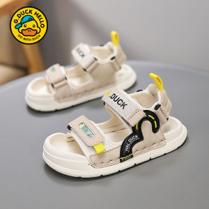 Summer 2025 Yellow Duck Childrens Sandals Soft Bottom Anti-Kick Boys Girls Beach Shoes Low Cut Sport Style Magic Tape Closure