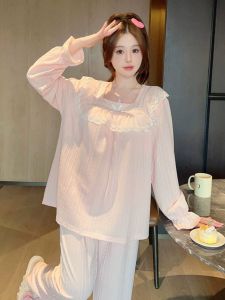 Princess Style Pure Cotton Sleepwear Set for Women Spring Autumn Long Sleeve Floral Embroidery Comfortable Home Clothes