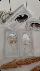 50 PCS souvenir pernikahan kaca OVAL putih kemas mika motif SOUVENIR MURAH MERIAH