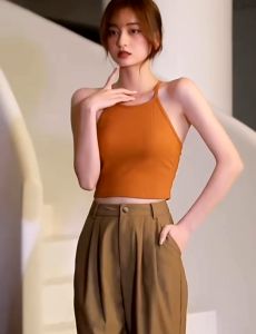 [Suji Studio]Women 2 in 1 Bra Top Seamless Off Shoulder Sleeveless Tank Top Built in Padded Bra Vest