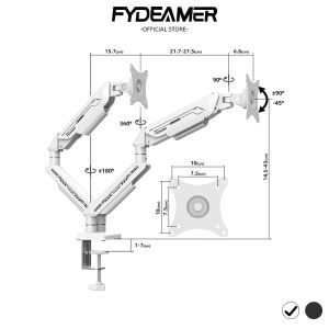 FYDEAMER D11A Gas Spring Monitor Arm Dual Arm Heavy Duty - Fully Adjustable fits 17-35" Screens up to 11kg per Arm - C-Clamp/Grommet Mount - Home Office Gaming Desk Stand MYAC20201/2