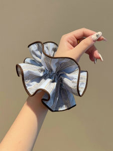 Korean Style Blue Striped Double Layer Hair Ties Womens Fashionable Hair Bands Ball Head Accessories Versatile Hair Ornaments