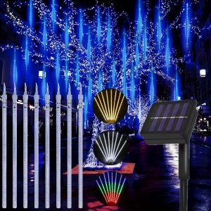 30/50CM 8 Tubes Solar LED Meteor Shower Rain Lights Waterproof Falling Raindrop Fairy String Light Holiday Party Patio Decor