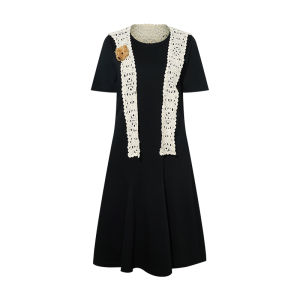 Stylish Navy Collar Short Sleeve Womens Dress Comfortable