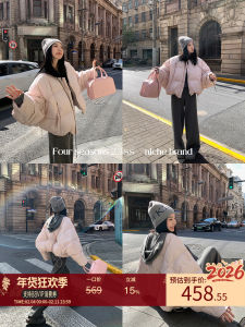 Womens Thickened Short down Jacket White Duck Feather Bread Style Coat Warm Retro Straight Cut Polyester Fiber Zipper Closure