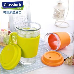 Glasslock Large Capacity Water Cup with Cup Holder Glass Tea Cup with Lid Portable Tea Water Cup Korean Style Durable Glass Cup