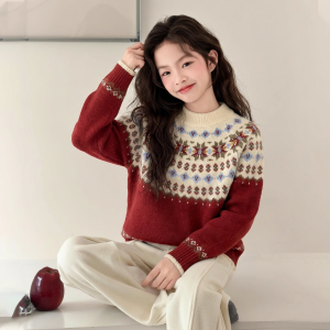 ZIRUIBABA | Red Thick Warm Fair Isle Sweater