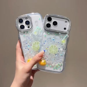 3D Ice Cube Lime Epoxy Clear Wavy Phone Case For iPhone 17 16 15 14 13 Pro Max