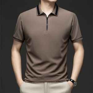 ROMON | Romon Mens Polo Shirt Casual Half Zipper Short Sleeve Turn-down Collar Business Casual Top Summer New Style Fashion Urban