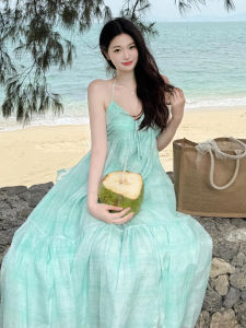 Karrar betsey | Thai Style Dopaamine Beach Vacation Hanging Neck Backless Dress Women Summer 2025 New Pure Desire Hot Girl Long Dress