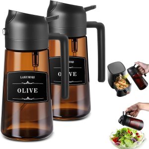 2-in-1 Glass Oil Sprayer & Dispenser 16oz Leakproof Olive Oil Bottle for Cooking Air Fryer Salad BBQ