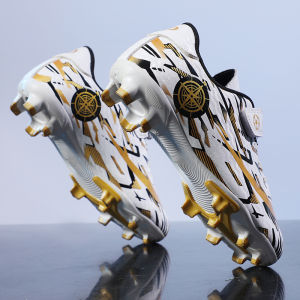 No-Tie Childrens Football Shoes Boys Magic Tape Special Competition Training Low Cut PU Material Anti-Slip Shock Absorption Wear-Resistant