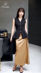 Áo sơ mi sát nách vạt lệch HeraDG thiết kế cúc kim loại trang trí thanh lịch chất tuytsi cao cấp SAKBE1028