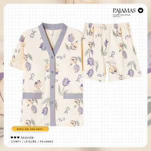 Bộ đồ ngủ MiiOW cho nữ làm bằng cotton nguyên chất dáng ngắn tay có đệm ngực