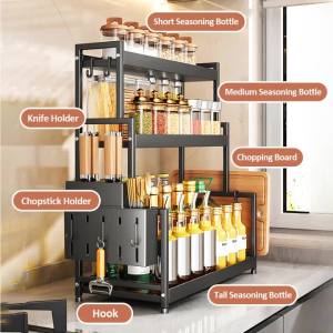 Veckle 2/3 Tiers Kitchen Spice Rack Carbon steel Adjustable Height Condiment Rack Seasoner Rack Kitchen Knife Rack Organizers