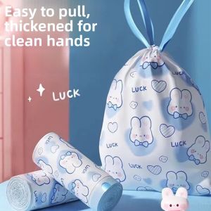 Cartoon Blue Heart Rabbit Large Kitchen Automatic Closure Plastic Bag Storage Thickened Drawstring Trash Bag Handheld Type