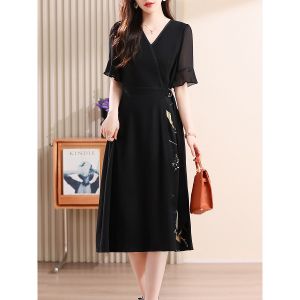 Impression Fashion Store: Women's Summer V-neck Chiffon Short Flare Sleeve Plain Slim A-line Midi Dress