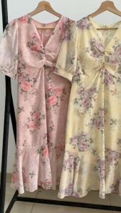 D11073 Rose Printed Peplum Hem Dress