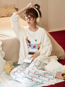 Đồ Ngủ Dài Tay Bằng Cotton Mềm Mại Dễ Thương Cho Nữ Mùa Xuân Thu Đồ Ngủ Mặc Nhà in Họa Tiết Hoạt Hình