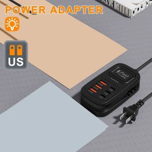 6-in-1 Charger Fast USB Power Strip Desktop Charging Station With Fast Charging Cord EU/US Plug USB HUB Adapter Socket 3PD 3USB